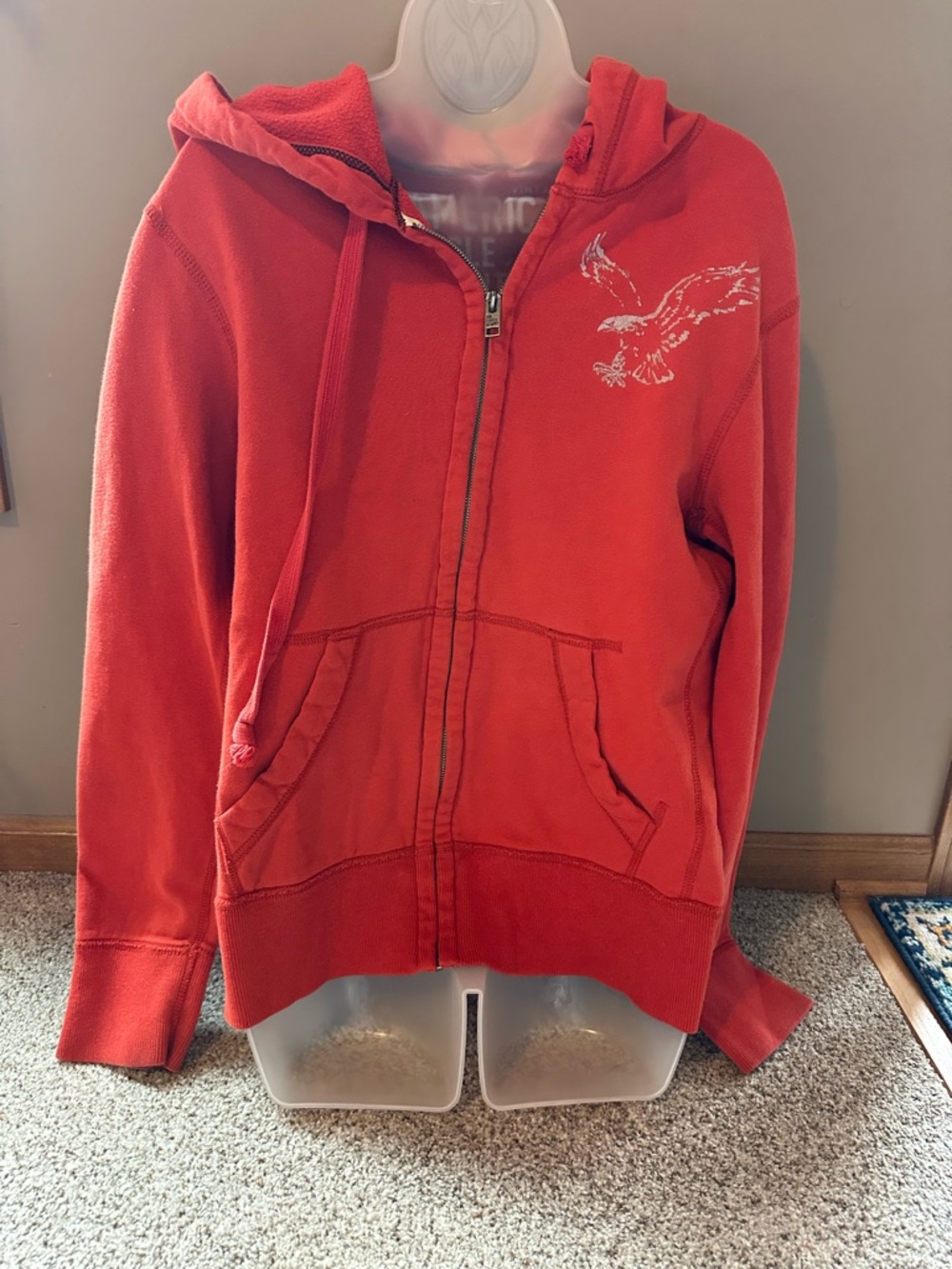 American Eagle Outfitters Red Zip-Up Hoodie with Eagle Graphic